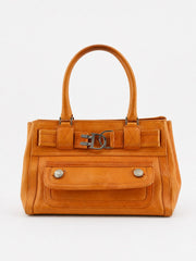 Christian Dior Hand Bag Orange Leather