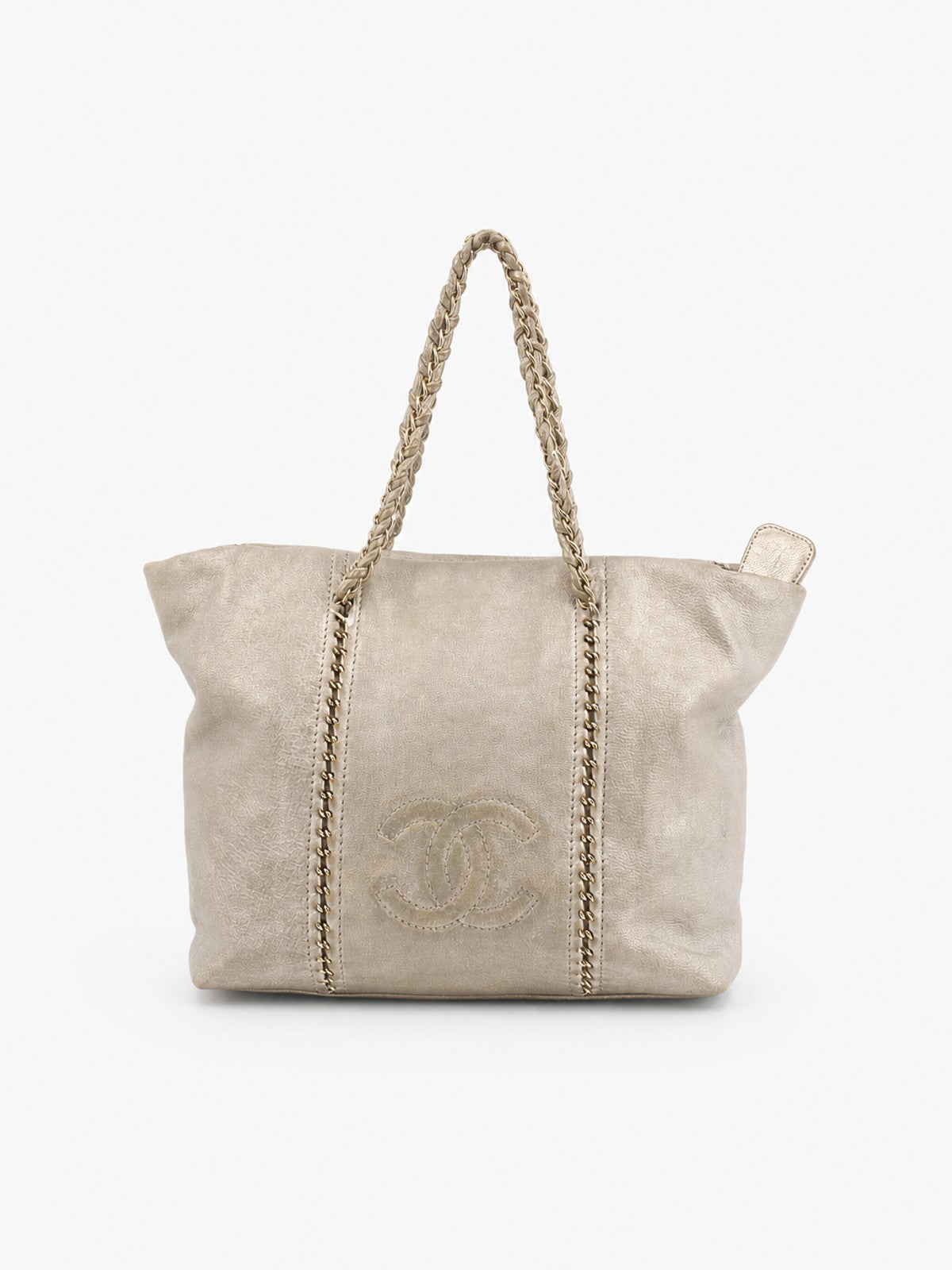 Chanel Shoulder Bag Silver Leather