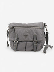 Prada Double Buckle Messenger Grey Soft nylon