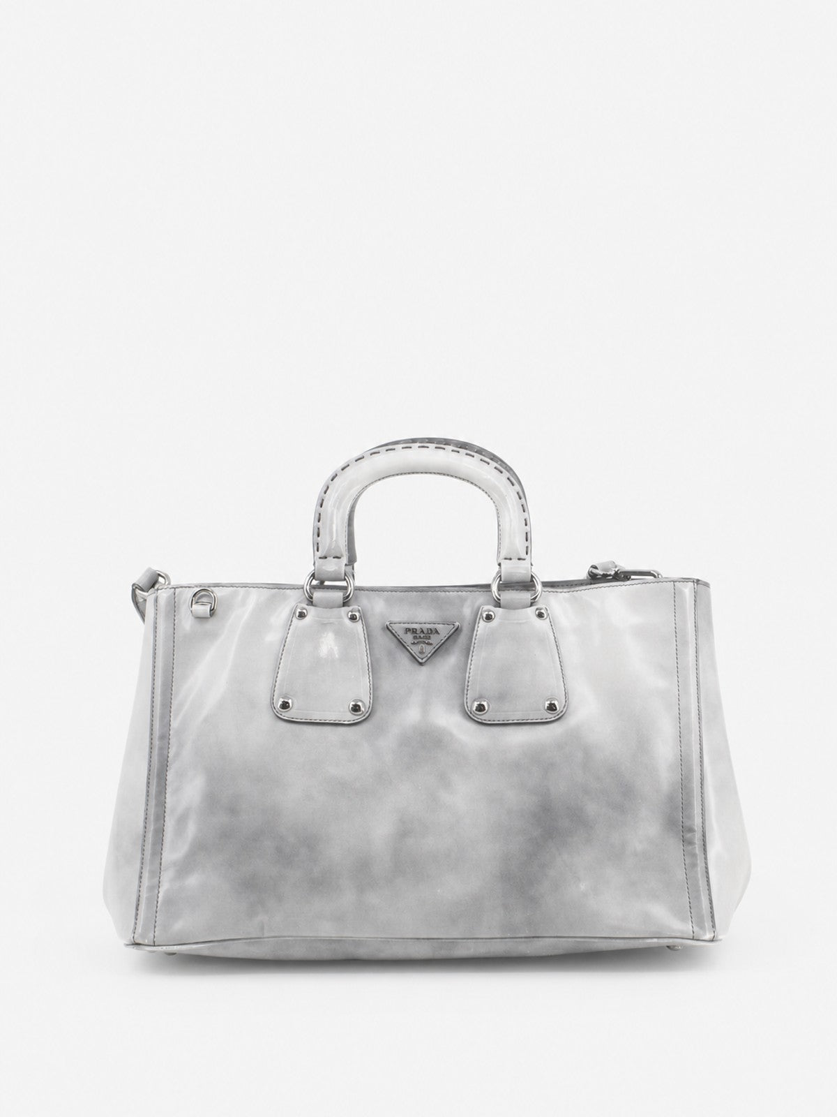 Prada Hand Bag Grey Leather